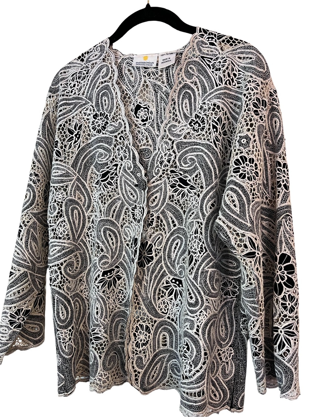Exquisite Handmade Blk/Cream Indonesian Textile Cardigan M